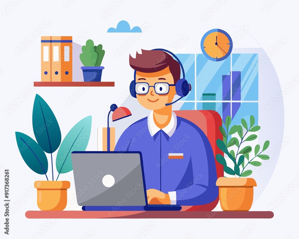 A Modern Vector Illustration of Remote Productivity customer helpline A Modern Vector Illustration of Remote Productivity customer helpline