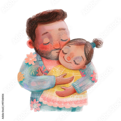 father hugging kid white background 