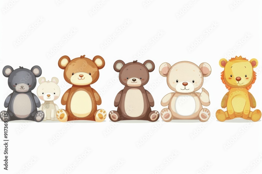 A row of stuffed animals lined up neatly, showcasing their colorful and cuddly appearance. Each one is carefully placed next to the other, creating a sense of order and friendship. A row of stuffed animals lined up neatly, showcasing their colorful and cuddly appearance. Each one is carefully placed next to the other, creating a sense of order and friendship.