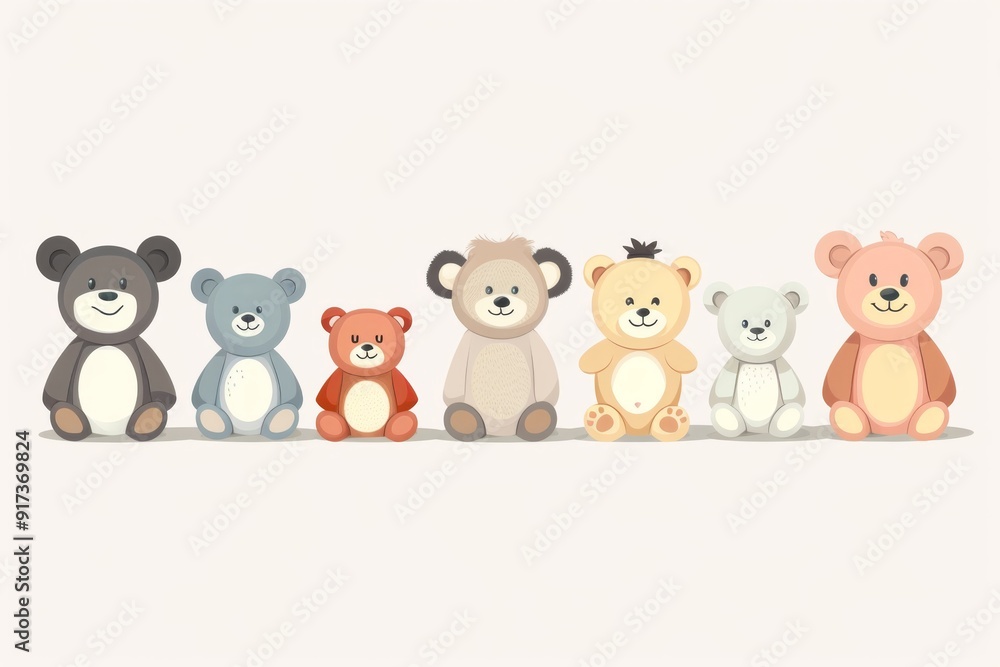 A row of adorable stuffed animals are lined up neatly, showcasing their vibrant colors and endearing expressions. Each one appears to be waiting patiently for attention. A row of adorable stuffed animals are lined up neatly, showcasing their vibrant colors and endearing expressions. Each one appears to be waiting patiently for attention.