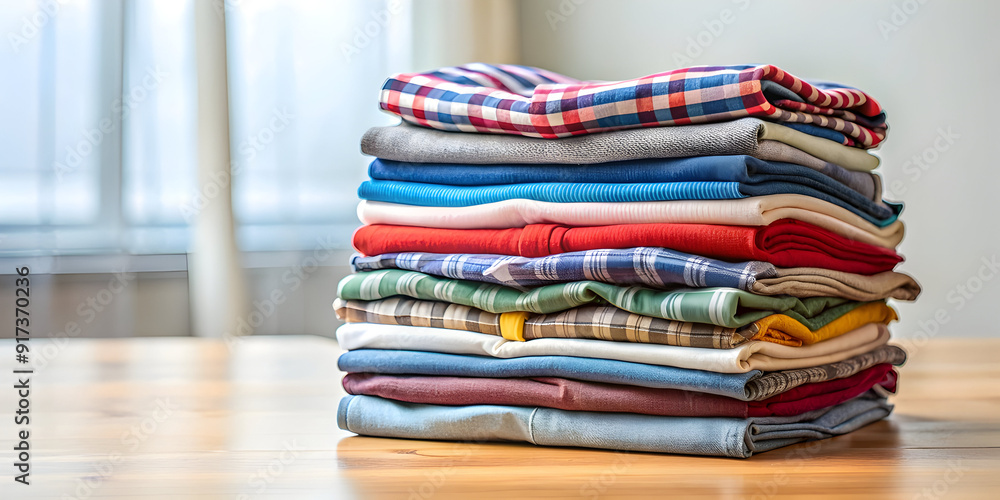 a stack of clean clothes on the table a stack of clean clothes on the table