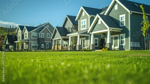 Green Lawn with Houses in the Background