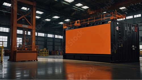 blank monitor factory sign orange tone add text image topic ready template container transportation logistics.