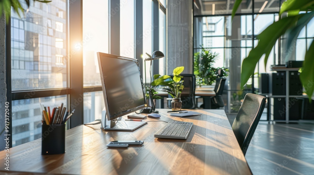 Modern Office Workspace with a View Modern Office Workspace with a View
