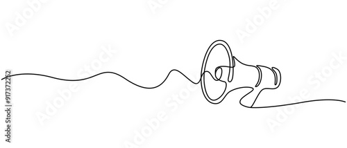 Single continous line art of megaphone, Single continous line art of megaphone, Megaphone Continuous Single Line Art, Public horn speaker continuous line art drawing isolated on white background.