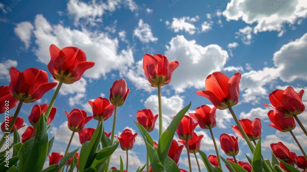 Red Tulips Under Blue Sky Red Tulips Under Blue Sky