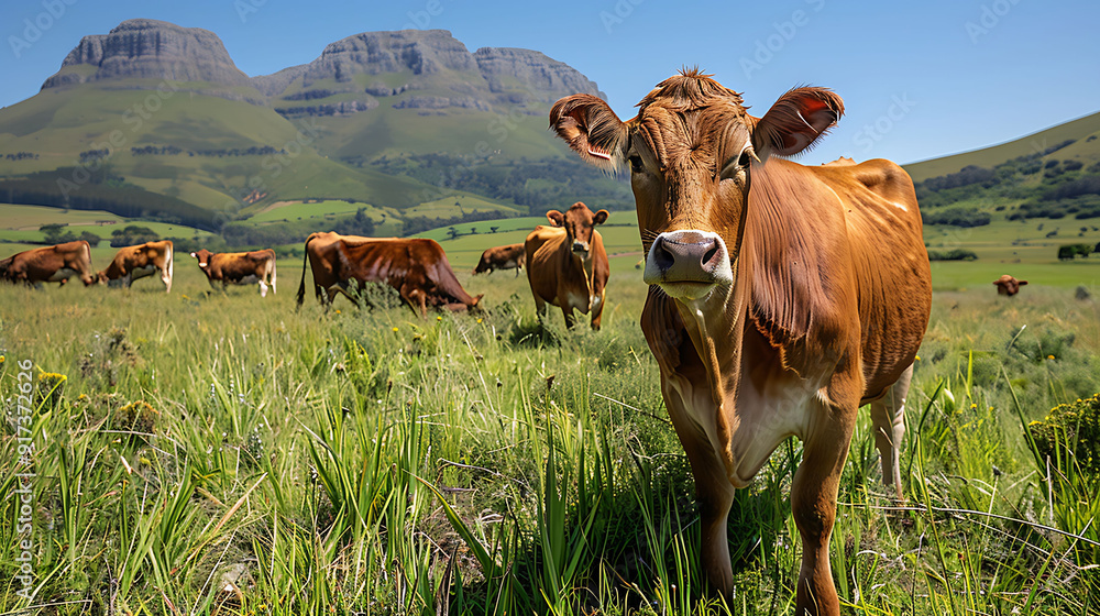 Naklejka premium South African smart farming systems integrating IoT livestock health monitoring in cattle ranches near Johannesburg South Africa improving animal farms