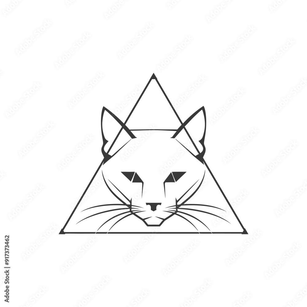 Fototapeta premium Geometric Line Art Illustration of a Cats Face Inside a Triangle