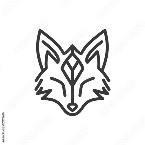 Geometric Line Art Fox Head with Closed Eyes