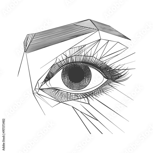 Geometric Line Art Illustration of a Human Eye
