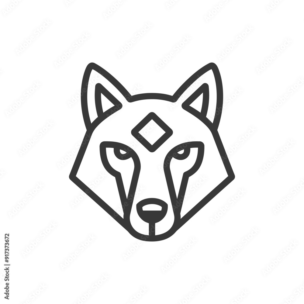 Geometric Line Art Wolf Head with Diamond Symbol Geometric Line Art Wolf Head with Diamond Symbol