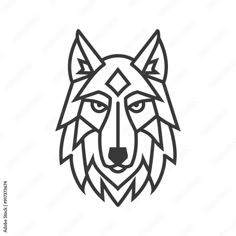 Fototapeta premium Geometric Line Art Wolf Head with Diamond Symbol