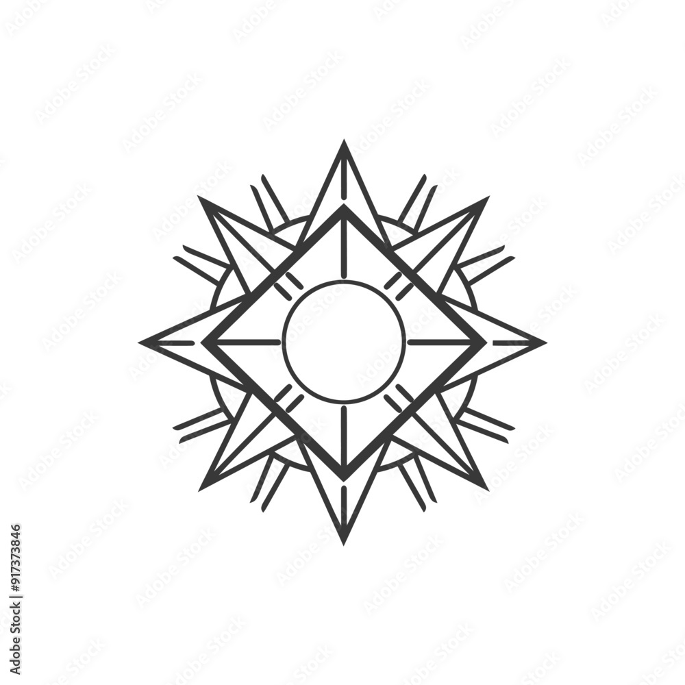 Geometric Sun with Rays and Square Center
