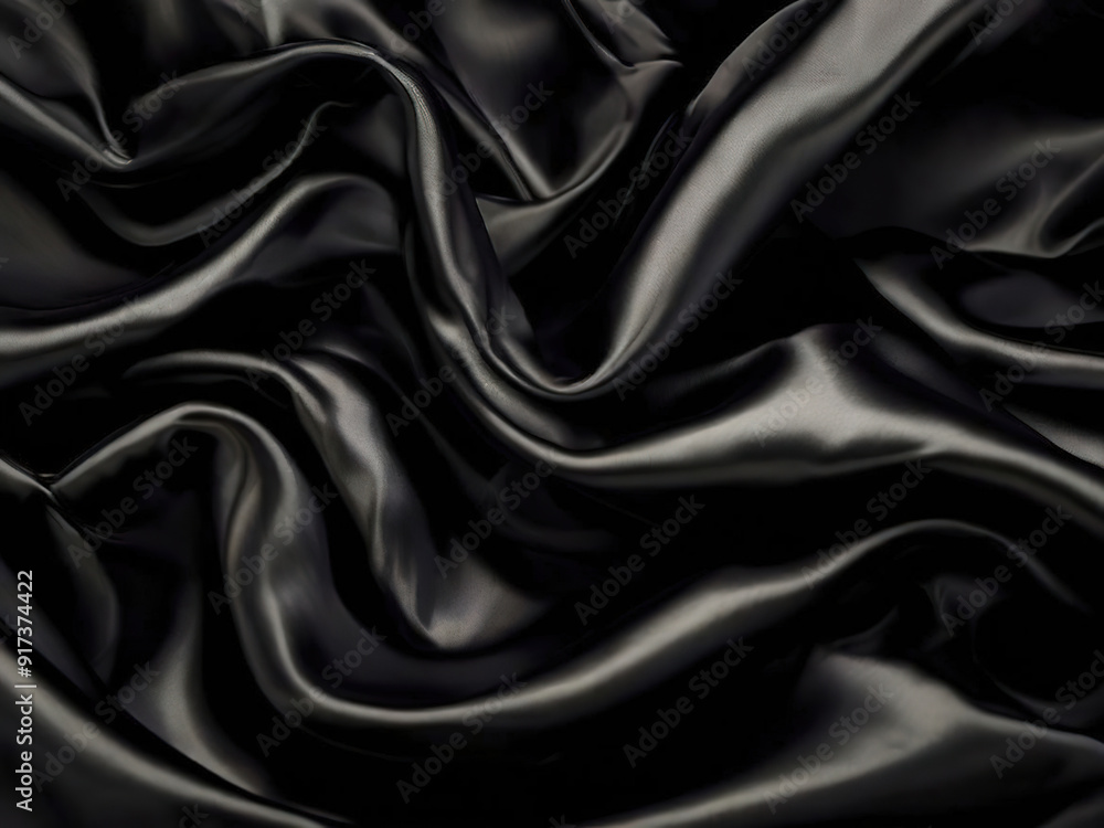 Smooth, elegant black satin fabric with soft folds and wrinkles. Smooth, elegant black satin fabric with soft folds and wrinkles.