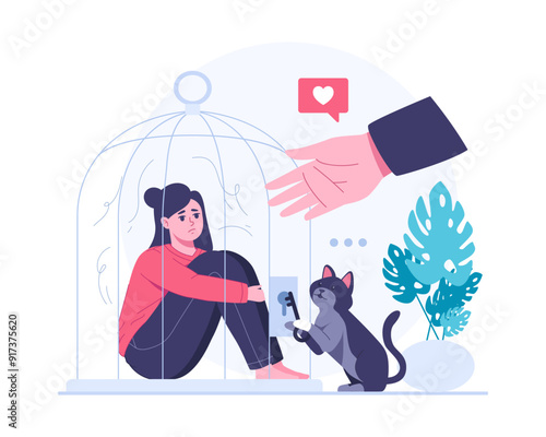 Inner prison escape and freedom concept illustration
