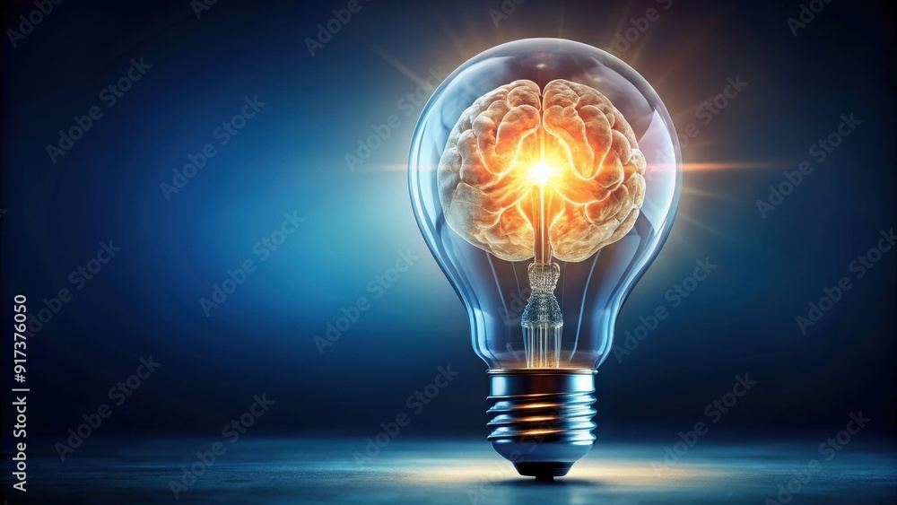 Light bulb with glowing brain inside, innovation, creativity, intelligence, inspiration, idea Light bulb with glowing brain inside, innovation, creativity, intelligence, inspiration, idea