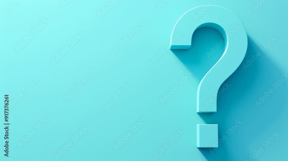 Minimalist 3D blue Question Mark on Green-Blue Teal Background with Large Empty Space for Text