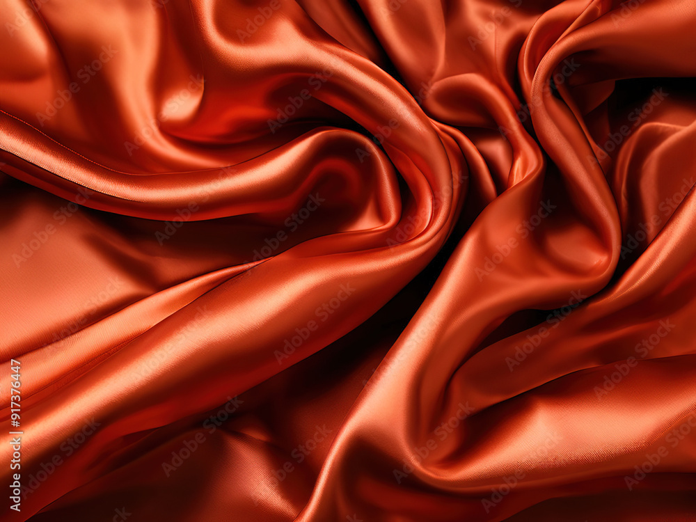 Smooth, rust-colored satin fabric with soft folds and wrinkles. Smooth, rust-colored satin fabric with soft folds and wrinkles.