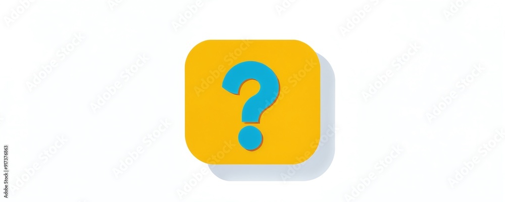 Bright yellow square with blue question mark against white background Bright yellow square with blue question mark against white background