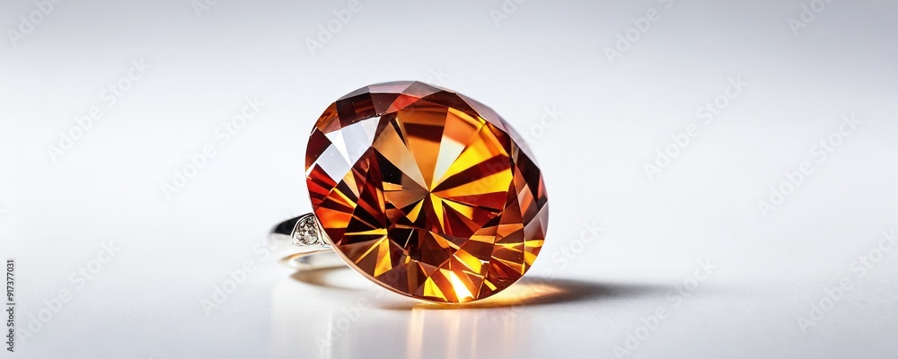 Stunning orange gemstone ring displayed elegantly on simple white surface Stunning orange gemstone ring displayed elegantly on simple white surface