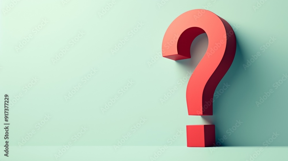 Minimalist 3D Red Question Mark on Light green Background with Large Empty Space for Text Minimalist 3D Red Question Mark on Light green Background with Large Empty Space for Text