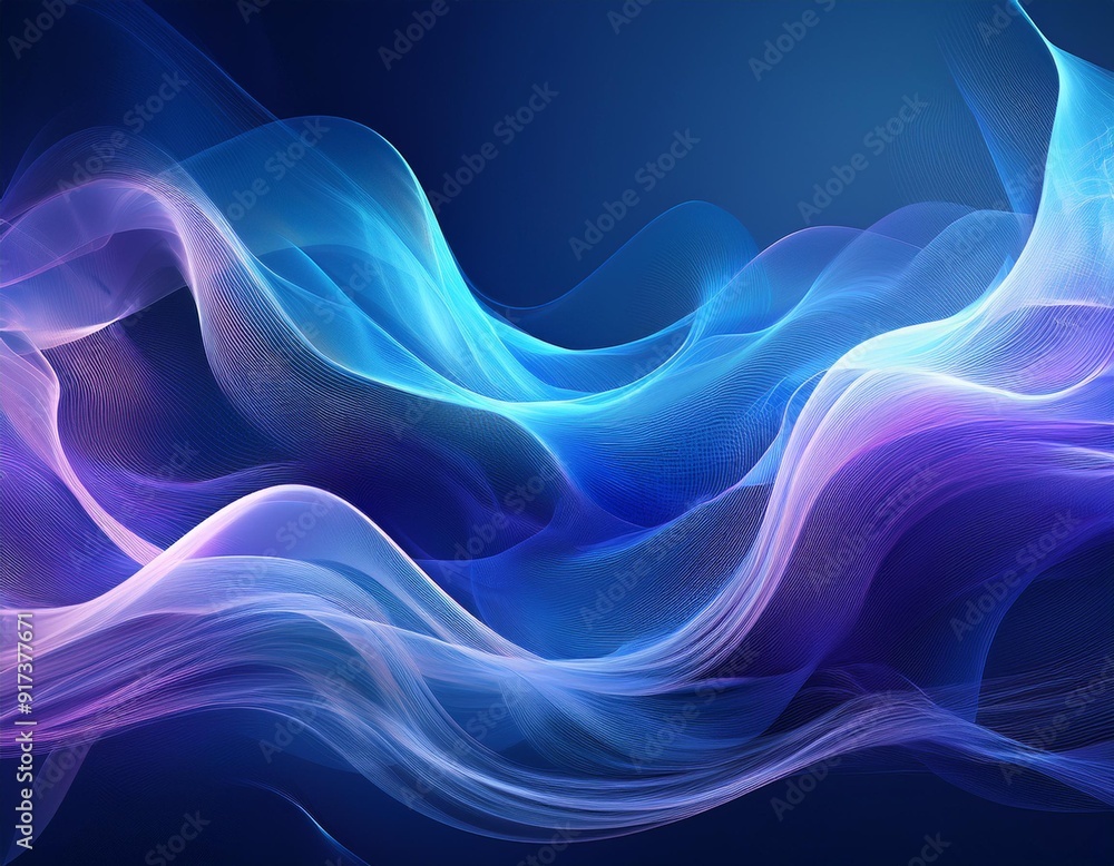 A digitally created image of blue and purple smoke waves on a dark blue background A digitally created image of blue and purple smoke waves on a dark blue background