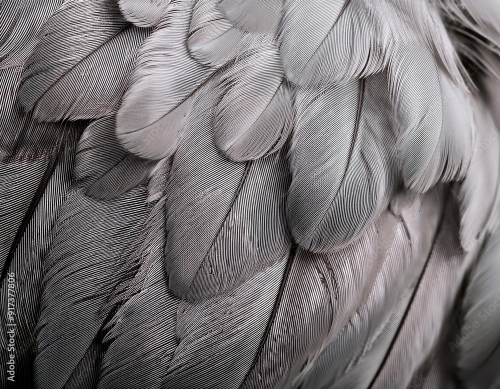 Obraz premium A close up image of a birds gray feathers. The soft, textured feathers are arranged in a beautiful pattern