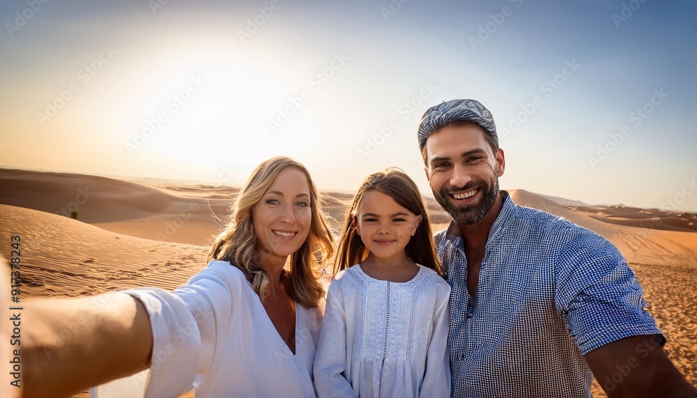 Obraz premium A family taking a selfie in the desert