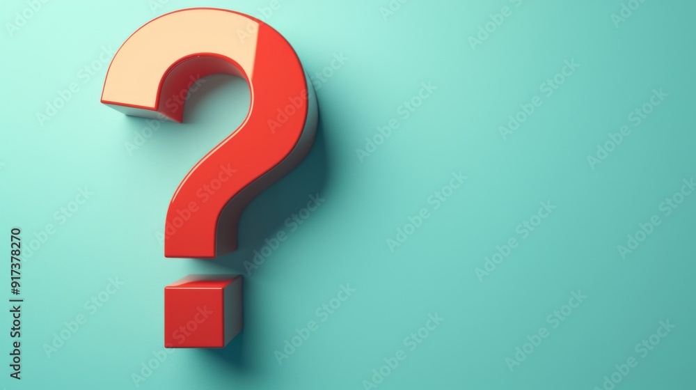 Minimalist 3D Red Question Mark on Light Blue Background with Large Empty Copy Space for Text Minimalist 3D Red Question Mark on Light Blue Background with Large Empty Copy Space for Text