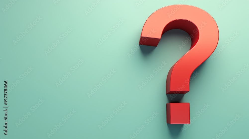 Minimalist 3D Red Question Mark on Light Blue Background with Large Empty Copy Space for Text Minimalist 3D Red Question Mark on Light Blue Background with Large Empty Copy Space for Text