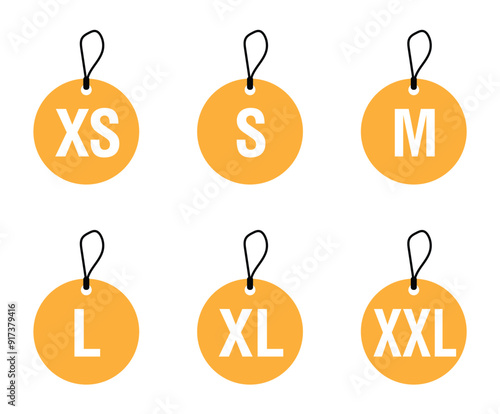 T-shirt size icon set. Clothing size label or tag. Isolated tag sign symbol. Vector illustration in eps 10.