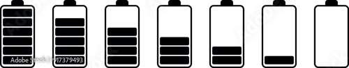 Flat black battery recharge icons. Battery charging, Recharge indicator. Vector icon of a fully charged battery.