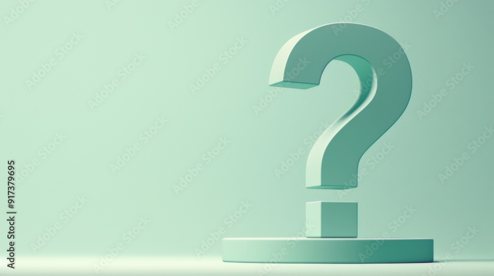 Minimalist 3D Green Question Mark on Light Green Background with Ample Copy Space for Text Minimalist 3D Green Question Mark on Light Green Background with Ample Copy Space for Text