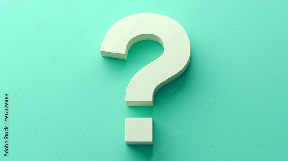 Minimalist 3D Green Question Mark on Light Green Background with Ample Copy Space for Text Minimalist 3D Green Question Mark on Light Green Background with Ample Copy Space for Text