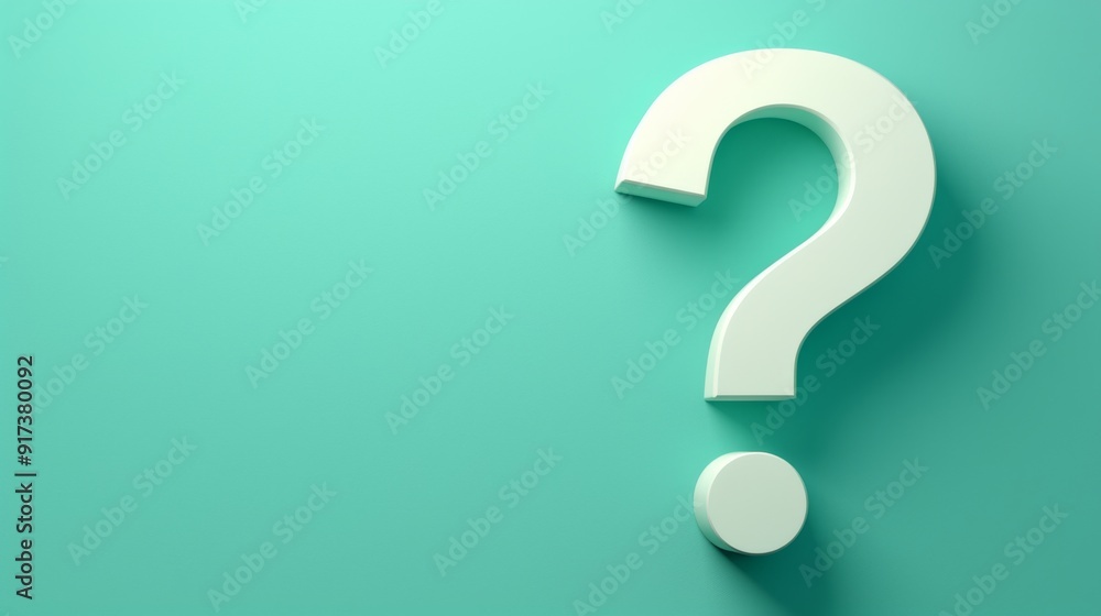 3D White Question Mark on Green Background with Ample Copy Space for Text 3D White Question Mark on Green Background with Ample Copy Space for Text