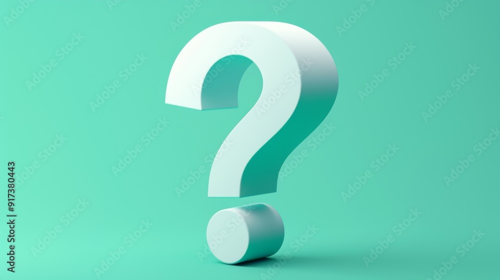 Minimalist 3D White Question Mark on Light Green Background with Ample Copy Space for Text
Minimalist 3D White Question Mark on Light Green Background with Ample Copy Space for Text