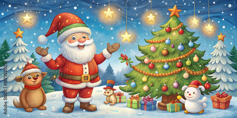 Christmas decoration house tree with Santa