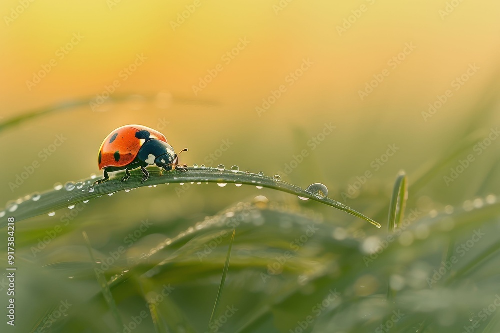 Fototapeta premium A close-up of a ladybug sitting on a delicate flower, showing their extraordinary beauty.. Beautiful simple AI generated image in 4K, unique.