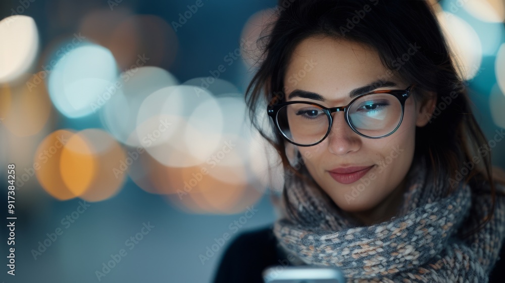 Young Woman Smiling While Texting on Smartphone in Modern Shopping Mall Young Woman Smiling While Texting on Smartphone in Modern Shopping Mall