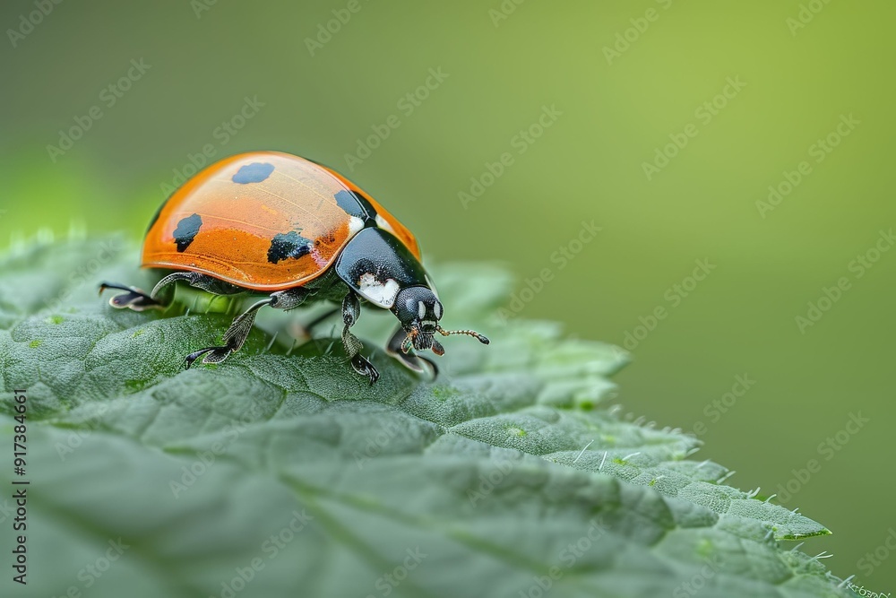 Fototapeta premium A Ladybug's Journey On A Sun-Kissed Twig. Beautiful simple AI generated image in 4K, unique.