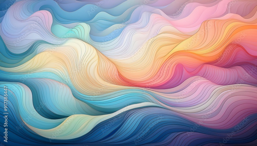 Obraz premium Serene abstract background with soft pastel waves, creating a calming and harmonious effect.