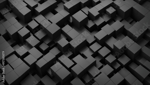 Obraz na płótnie Abstract 3D cubic black blocks with grey backgrounds