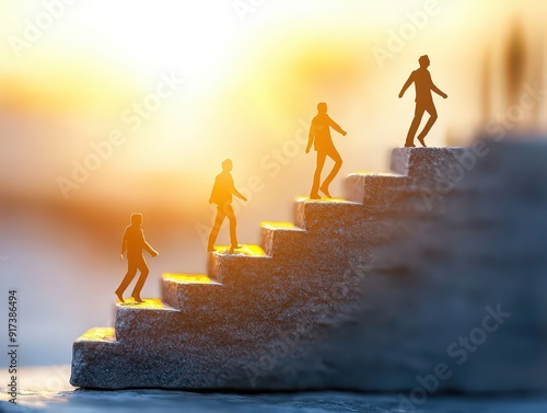 visual showing a team setting and working towards common goals, with milestones and progress indicators.