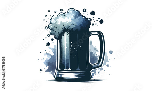 free drink, watercolor mugs of beer, alcohol drinks, hand drawn illustration, watercolor mugs of beer