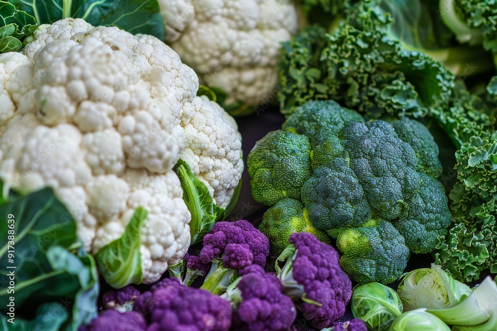 A vibrant assortment of cauliflower, broccoli, and purple cauliflower, showcasing the fresh bounty of a healthy, colorful vegetable harvest. A vibrant assortment of cauliflower, broccoli, and purple cauliflower, showcasing the fresh bounty of a healthy, colorful vegetable harvest.
