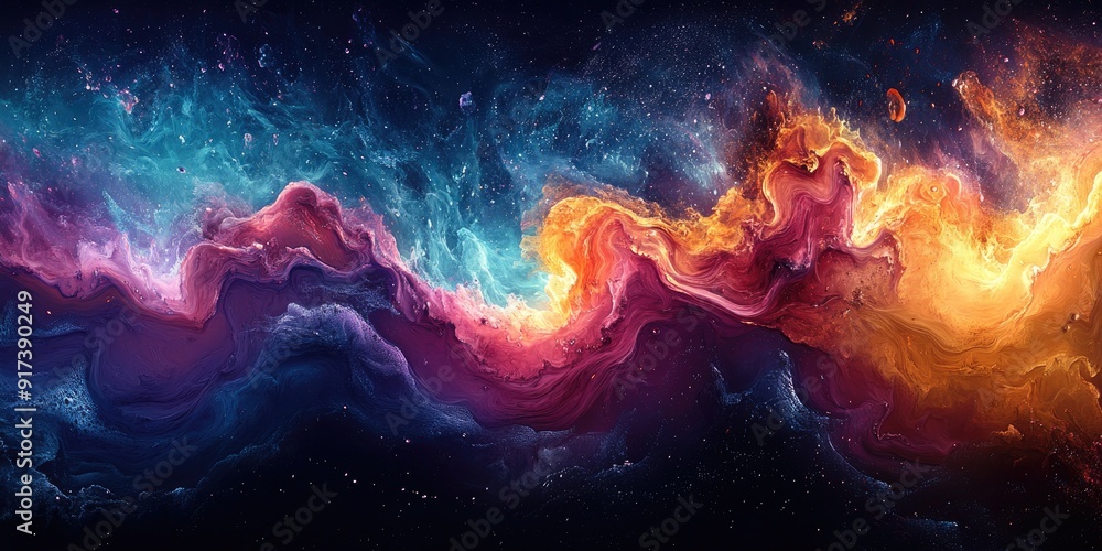 Abstract Cosmic Landscape with Vibrant Colors and Swirling Nebulae Abstract Cosmic Landscape with Vibrant Colors and Swirling Nebulae