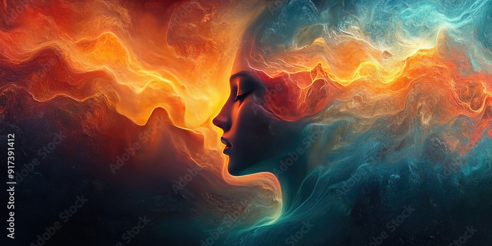 © Agent Neptunus - Abstract Portrait of a Face Emerged from a Swirling, Colorful Mist