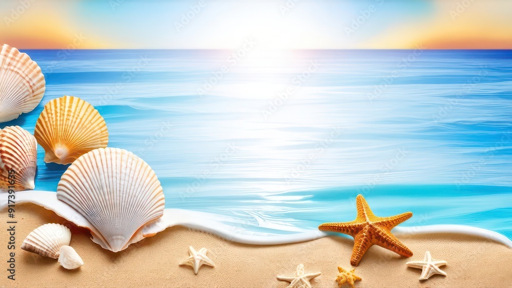 beach-themed card with soft blue and sandy tones, featuring seashells, starfish, and a sunset
beach-themed card with soft blue and sandy tones, featuring seashells, starfish, and a sunset