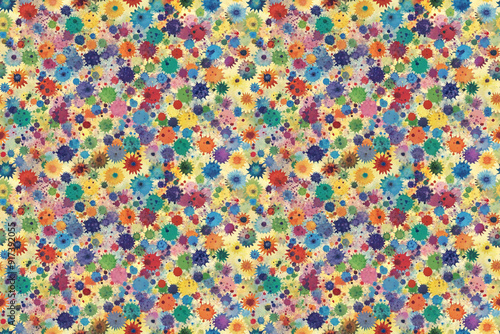 Seamless pattern of colorful paint spots on old paper