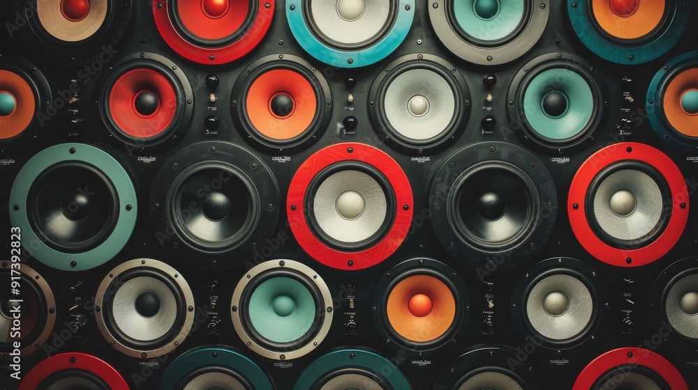Colorful Speakers Line Displayed in a Music Studio for Audio Production Colorful Speakers Line Displayed in a Music Studio for Audio Production